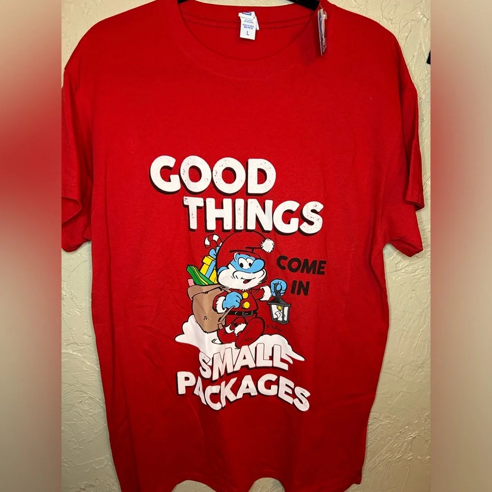 Smurf Christmas Graphic T‎ funny lot of 2 New with tags size large